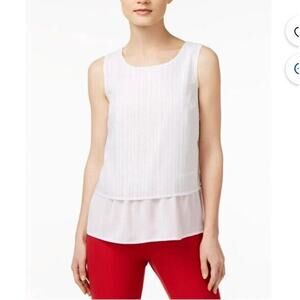 J Jill Top Womens Small White Sleeveless Pleated Ruffle Hem Casual Blouse Shirt